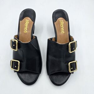 J. Renee Pump Shoes Black Leather 6M, New Gold